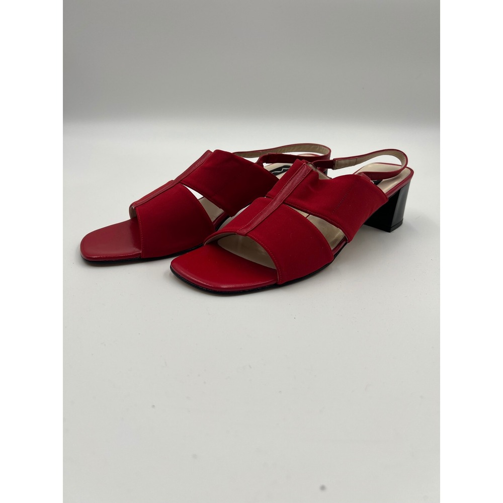 Nina Comfort Red Fabric Leather Slingback Block Heel Sandals 10 AAAA Narrow
